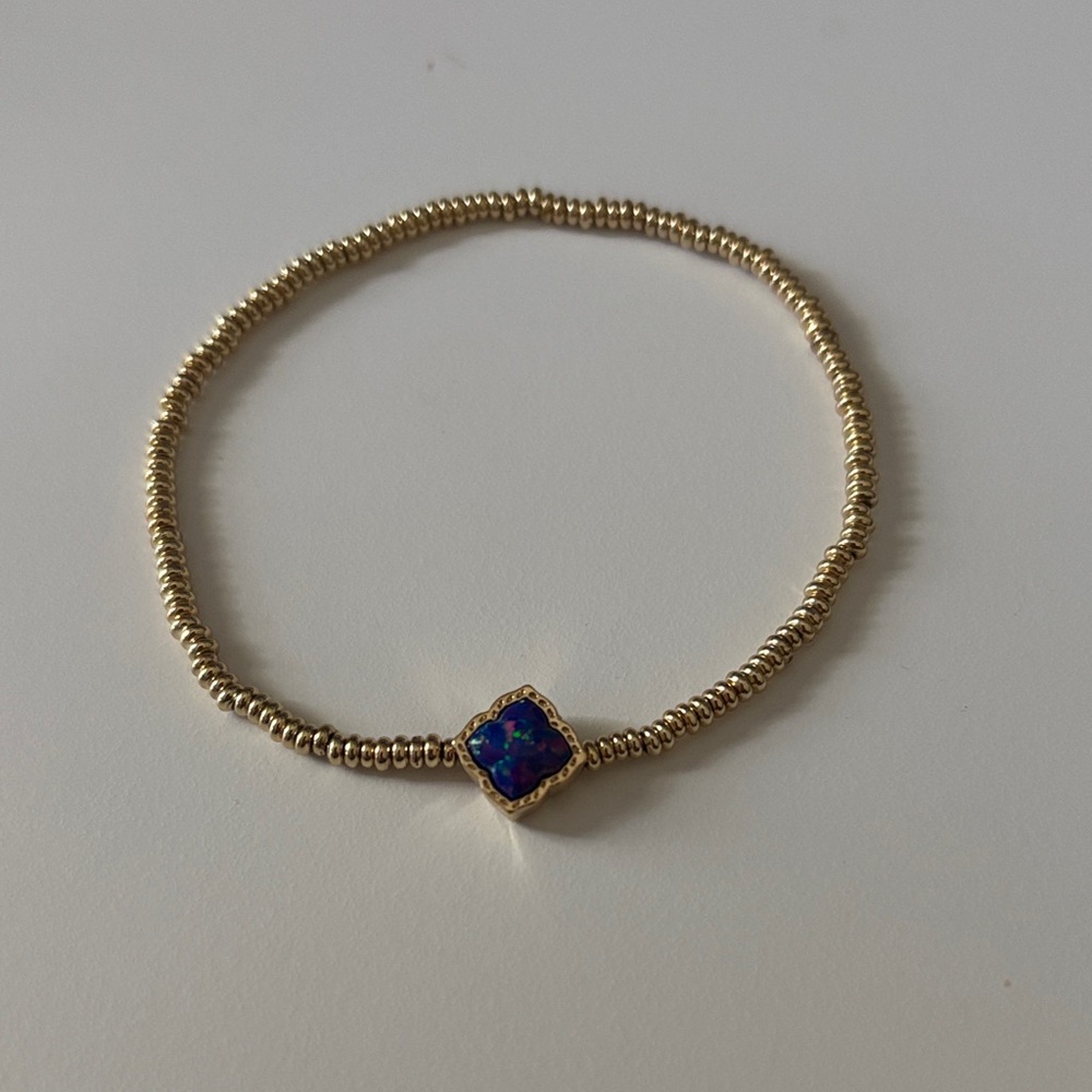 Kendra Scott Grayson Gold Beaded Bracelet with Blue Iridescent Stone